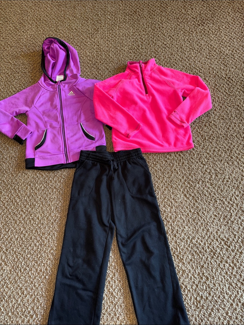 Girls winter bundle size 6 adidas, champion EUC pink and purple with black pants